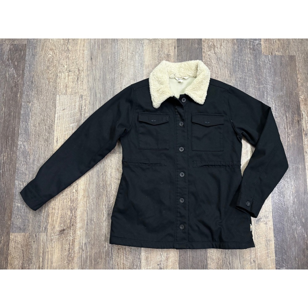 Hang Ten Womens Black Cotton Utility Jacket Sherpa Collar Fleece Lined Size S
